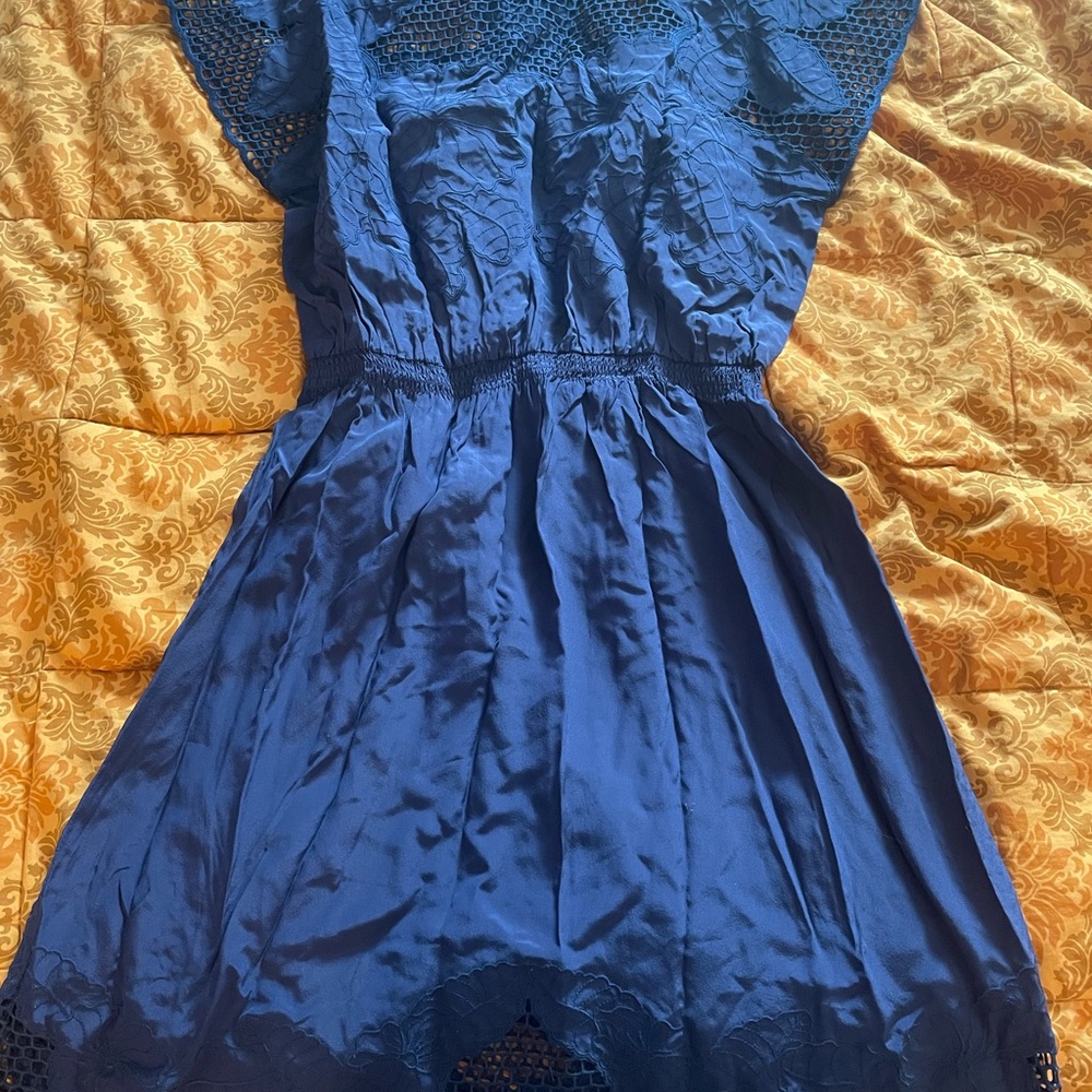 SILK Akiko Navy Lace Overlay Dress